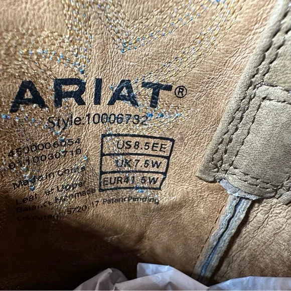 Ariat Brown with Blue Embroidered Western Cowboy Boots - Men 8EE, Wmn 9.5EE - Picture 8 of 8